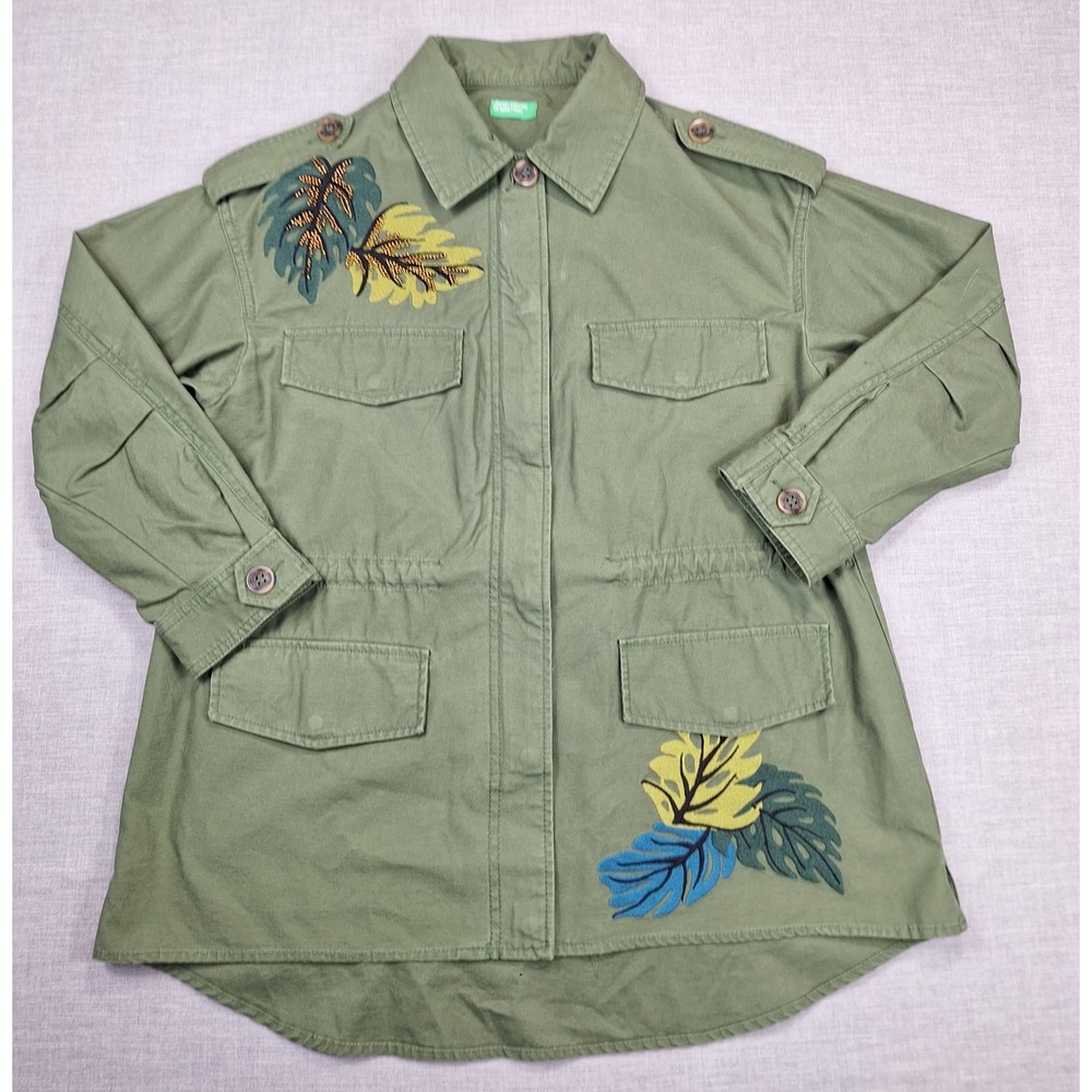 United Colors of Benetton Olive Green Embroidered Utility Field Jacket Womens 6
